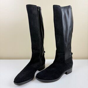 NEW GEOX Respira Black Suede Leather Tall Riding Boots